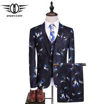 

Plyesxale Men Suit 2018 Slim Fit Male Printed Suits Stylish Mens Suits Wedding Groom Designer Prom Wear Brand Clothing Q362