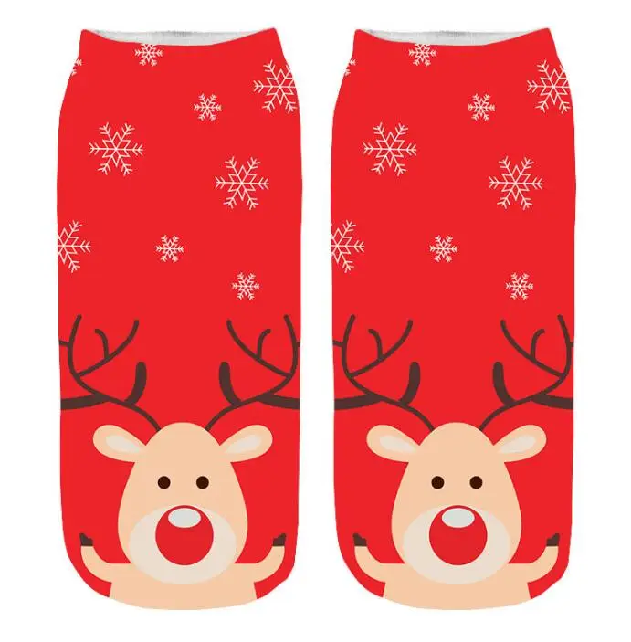 Женские рождественские носки с 3D-принтом; хлопковые милые мягкие короткие носки до щиколотки с Санта-Клаусом; дышащие впитывающие пот повседневные короткие носки-башмачки - Цвет: Кораллово-Красный