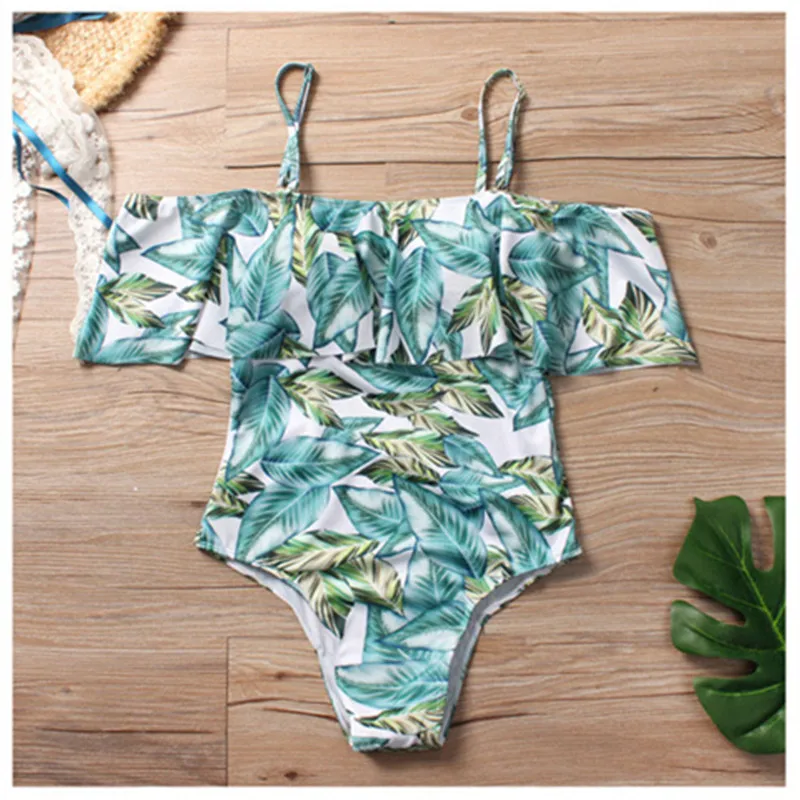 

Funfeliz One piece Swimwear Women Backless Ruffle Bikini Set 2018 Womens Swim Wear Sexy Print Padded Swimming Suit Beach wear