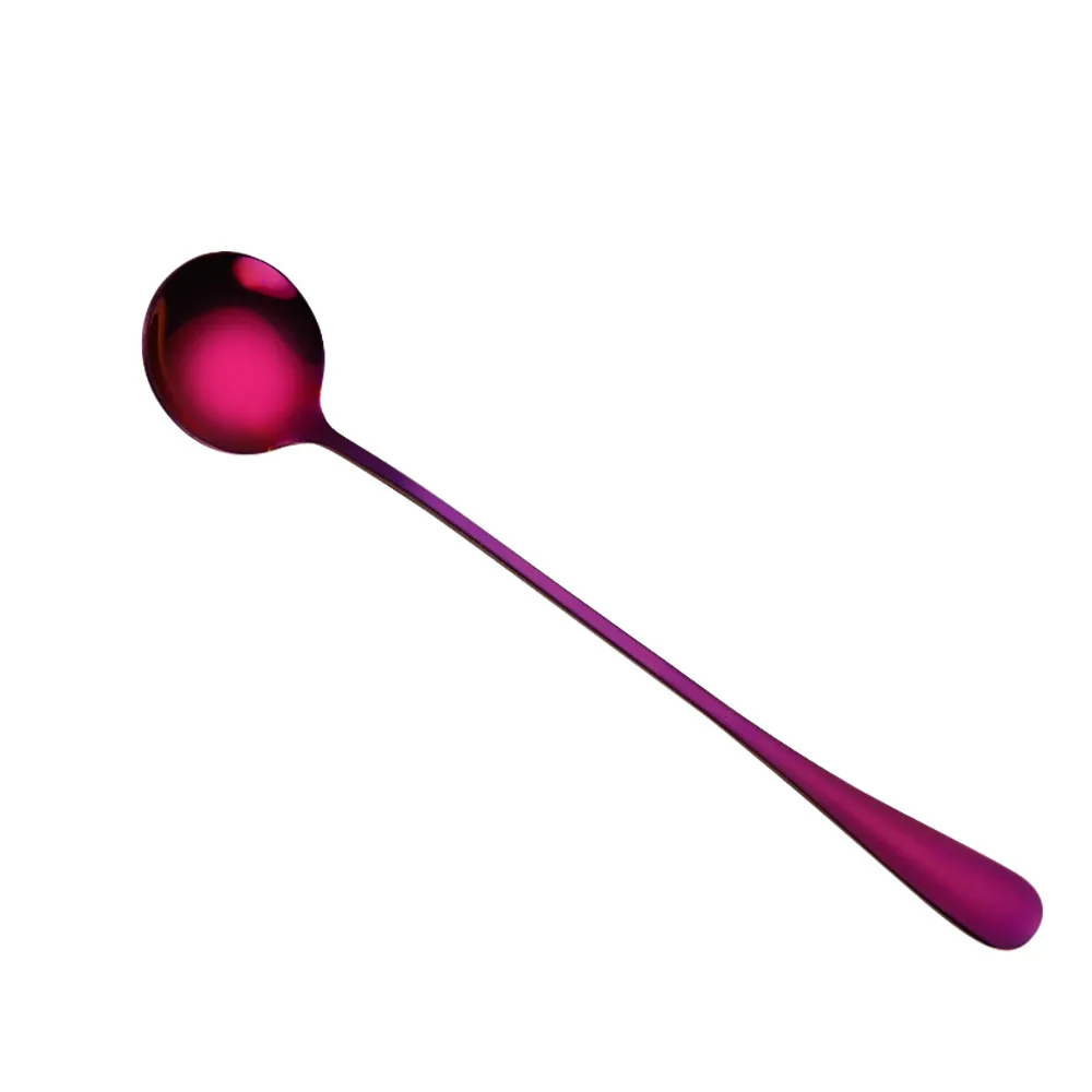 Hot 410 Stainless Steel Long Handled Spoon Metal Colorful Spoon Handle Spoons Flatware Ice Cream Drinking Tools Scoop - Color: Purple