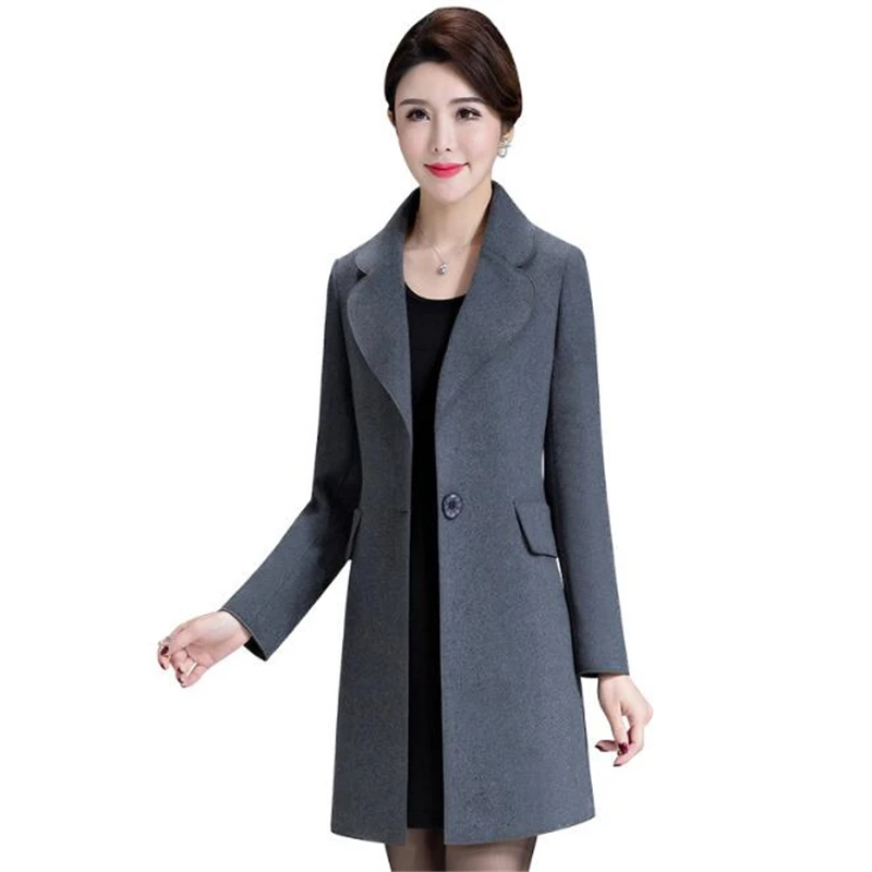 Wool Blends Coat Lady Version Large Sized Women Fitted Out Slim Long Sleeved Medium Length Woolen Jacket Solid Color Women Dress Wool Blends Coat Lady Version Large Sized Women Fitted Out Slim Long Sleeved Medium Length Woolen Jacket Solid Color Women Dress