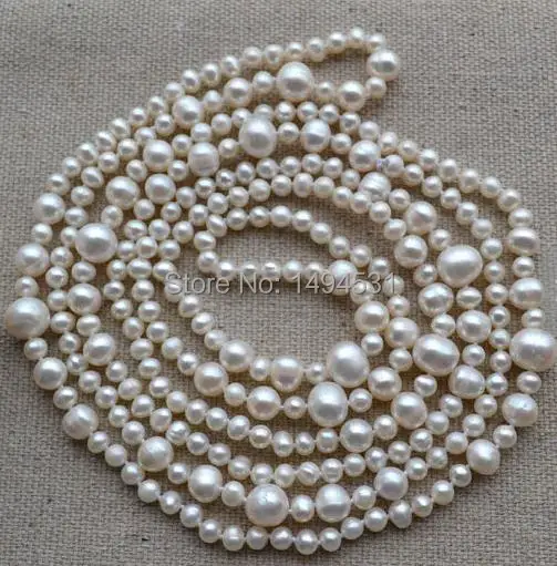 

Wholesale Pearl Jewelry - 60 Inches Long AA 5-11MM White Color Genuine Freshwater Pearl Necklace Handmade Jewelry.