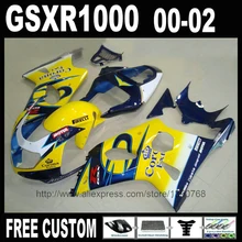 Carenagens da motocicleta para SUZUKI GSXR1000 2000 2001 2002 azul amarelo Corona kit carenagem de plástico 00 01 02 K2 GSXR 1000 aftermarket