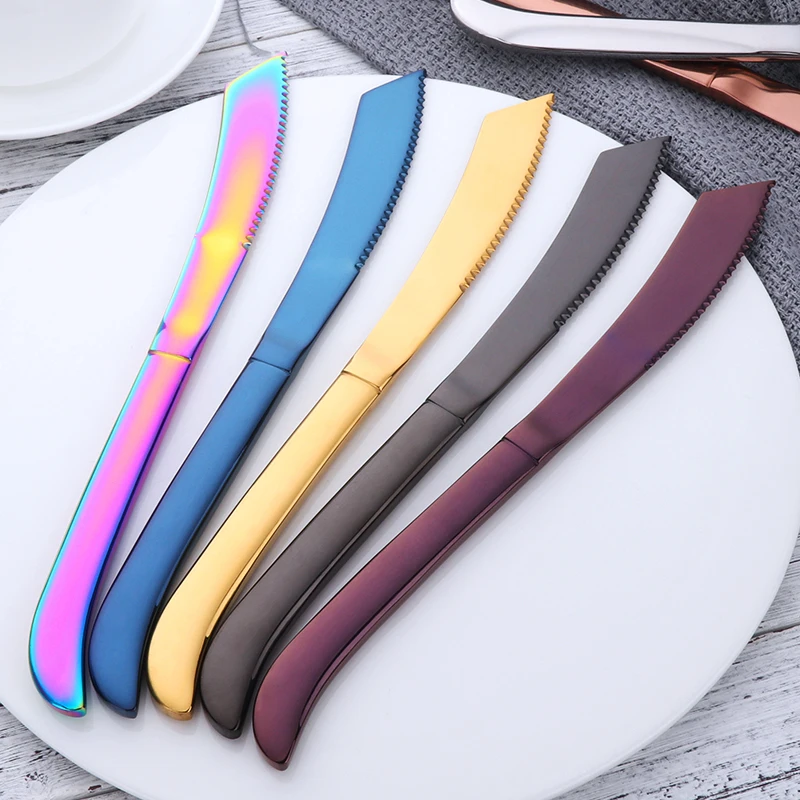  Stainless Steel Rainbow Steak Knife Sharp Table Knives Set Restaurant Cutlery Dinner Knife Black St