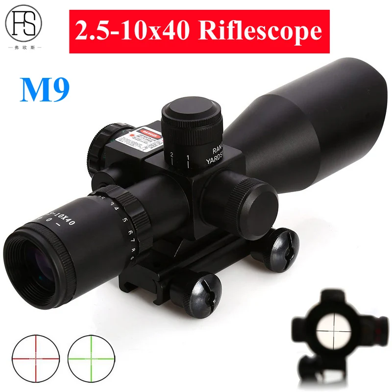 Tactical Riflescope 2.5-10x40 Hunting Sight Red Dot Scope Optics Laser Rifle Scope M9 Airsoft Riflescope Fit For 11/20mm Rail 700m mini laser rangefinder for riflescope laser sight rifle scope mate laser scope distance meter for hunting ls002