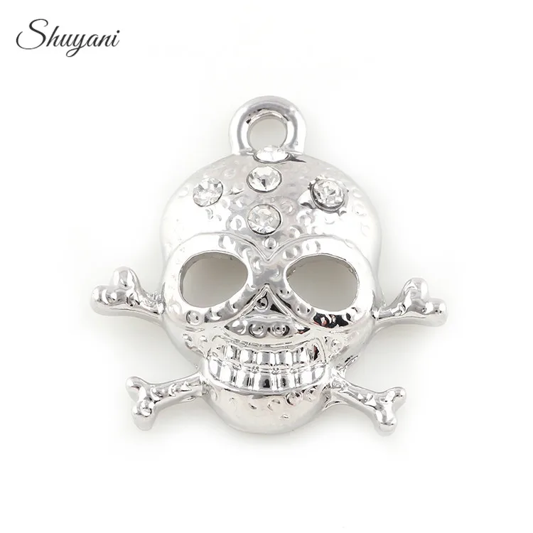 

24*24mm Alloy Silver/Gold Color Skull Rhinestone Halloween Skull Charm Pendants fit DIY Bracelet Necklace Jewelry Findings