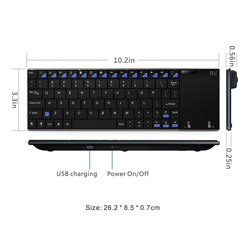 Riitek Rii K12+ мини беспроводная клавиатура с тачпадом алюминиевая Qwerty клавиатура 2,4G или Bluetooth клавиатура проектор аксессуары