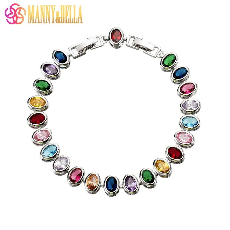 

Attractive 9-Color Oval Colorful Zircon Adjustable length Link Chain Bracelet 20.5CM 925 Silver Fashion Health Women Trinket