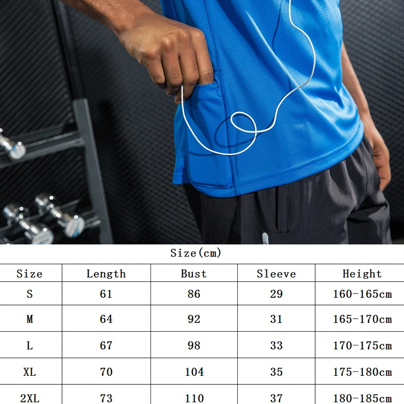 Летние профессиональные мужские футболки для бега, футболки с короткими рукавами, быстросохнущие футболки для тренировок, спортивная одежда с карманом для бега