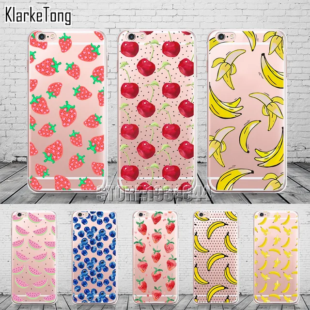 Best Offers Blueberry Strawberry Cherry Banana Pattern Phone Case For iPhone XS MAX XR 6s 5s se 7 8 Plus Transparent Silicon Cover