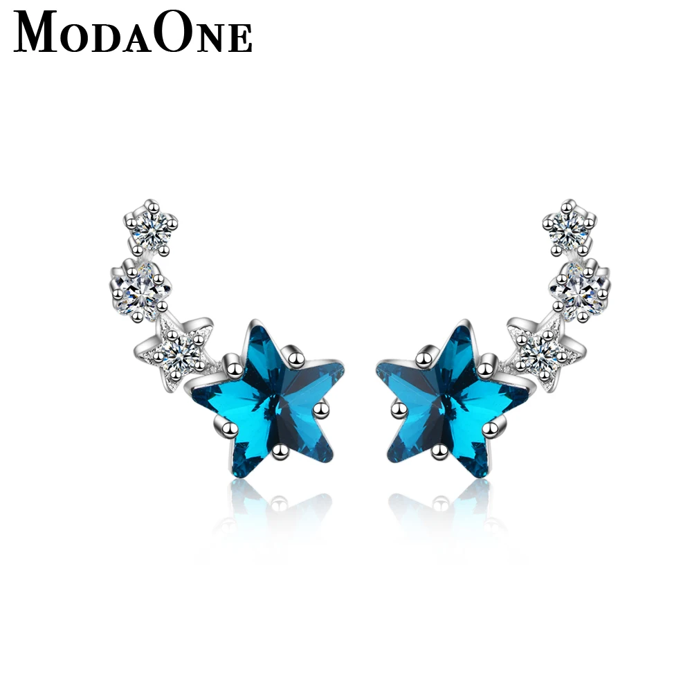 ModaOne синяя звезда кристалл 925 стерлингового серебра серьги гвоздики Женская циркониевая Мода корейский модные серьги ювелирные изделия Oorbellen