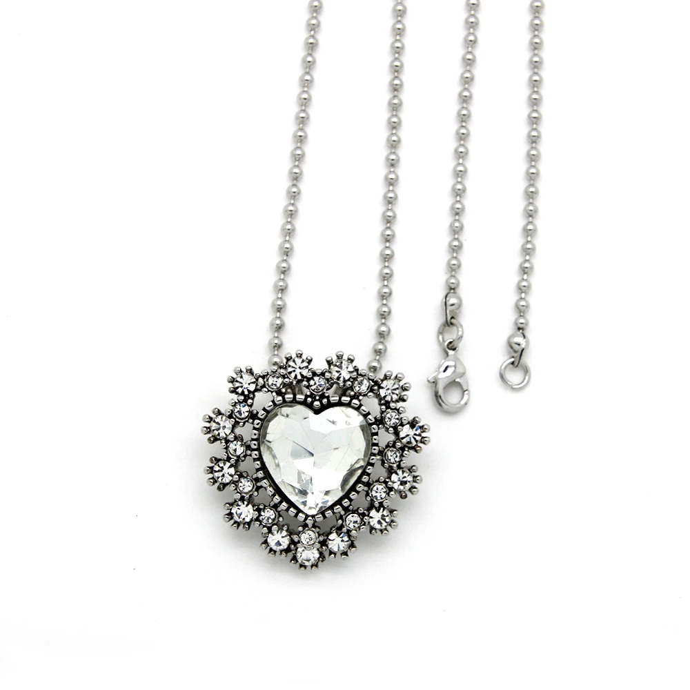 Wholesale Silver Plated Big Crystal Heart Pendant Statement Chain