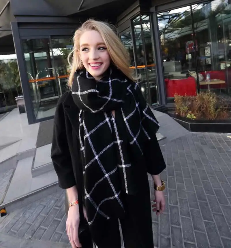 2015 195CM 80CM New Lady Women Blanket black white Plaid Cozy Checked font b Tartan b