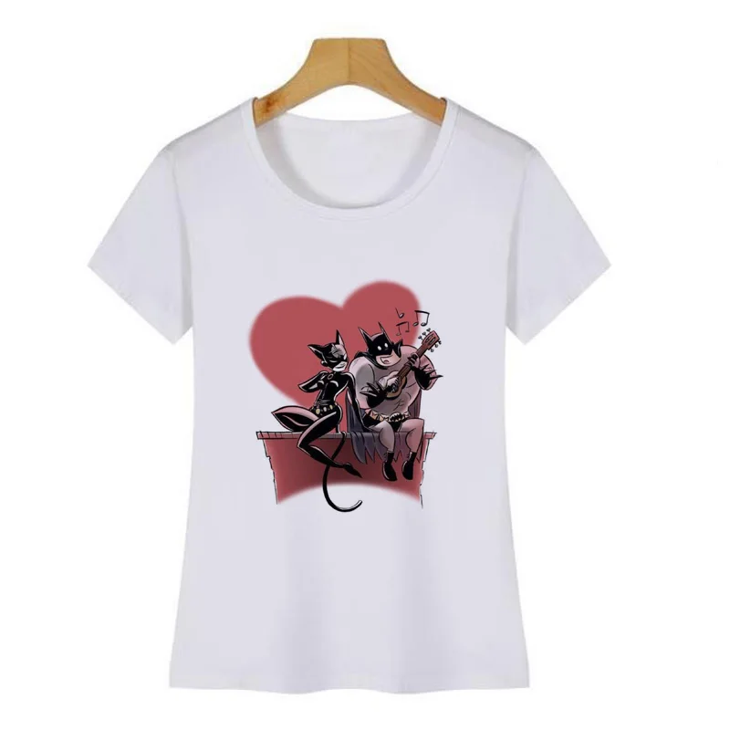 Бэтмен и Женщина-кошка футболка «поцелуй» Женская модная крутая футболка Забавные футболки с графикой летние женские с круглым вырезом и коротким рукавом Camisas Mujer - Цвет: 6