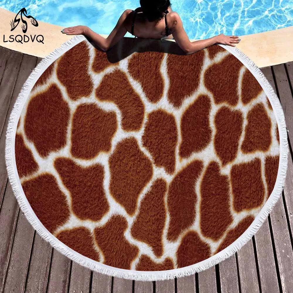 

Zebra Tiger Leopard Towels Bathroom Round Beach Towel with Tassels Picnic Mat Tapestry Travel Blanket Bath Towels for Adults