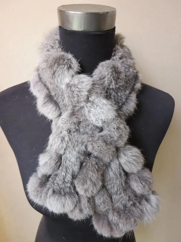 Новинка женский шарф из натурального кроличьего меха ручной работы/шейный платок коричневый зимний