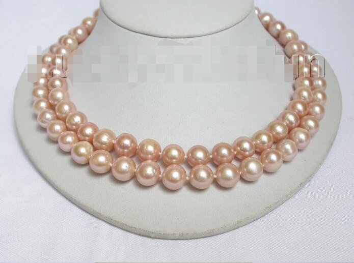 

Genuine 17" 2row 11mm round pink freshwater pearls necklace j6558^^^@^Noble style Natural Fine jewe FREE SHIPPING