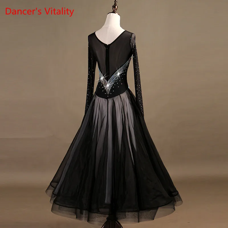 Изготовление размеров под заказ бального танца Конкурс Для женщин платье Стандартный Бальные Вальс Индивидуальные платье со стразами