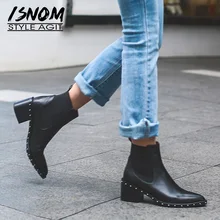 Новинка года; ботинки «Челси» с заклепками; женские ботильоны; зимние ботинки из натуральной кожи; женская обувь на высоком квадратном каблуке; женская обувь