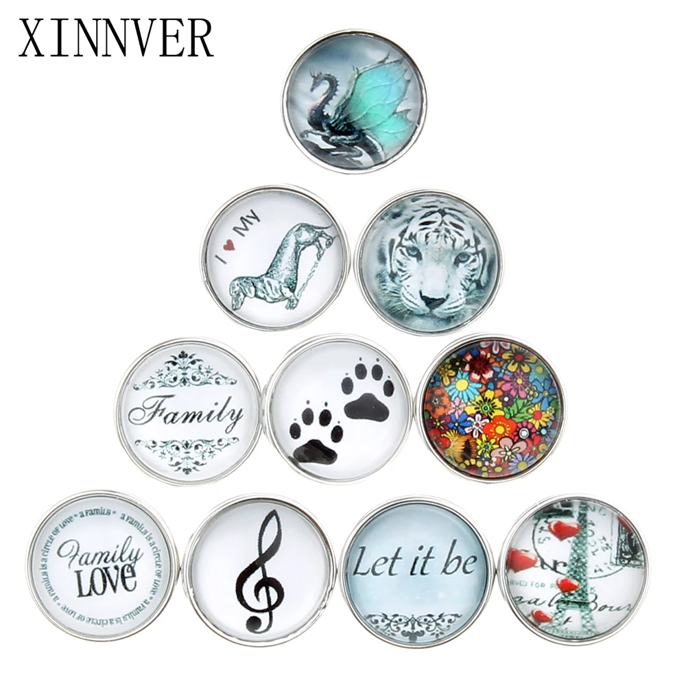 10 Pcs/lot Beautiful Snap Button 18MM Round Glass Xinnver ...