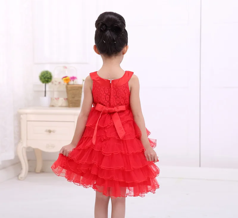 Новые детские платья для девочек; платье принцессы для маленьких девочек; Платья с цветочным рисунком для девочек; костюмы; многослойное платье; Цвет Красный; для детей 2-7 лет
