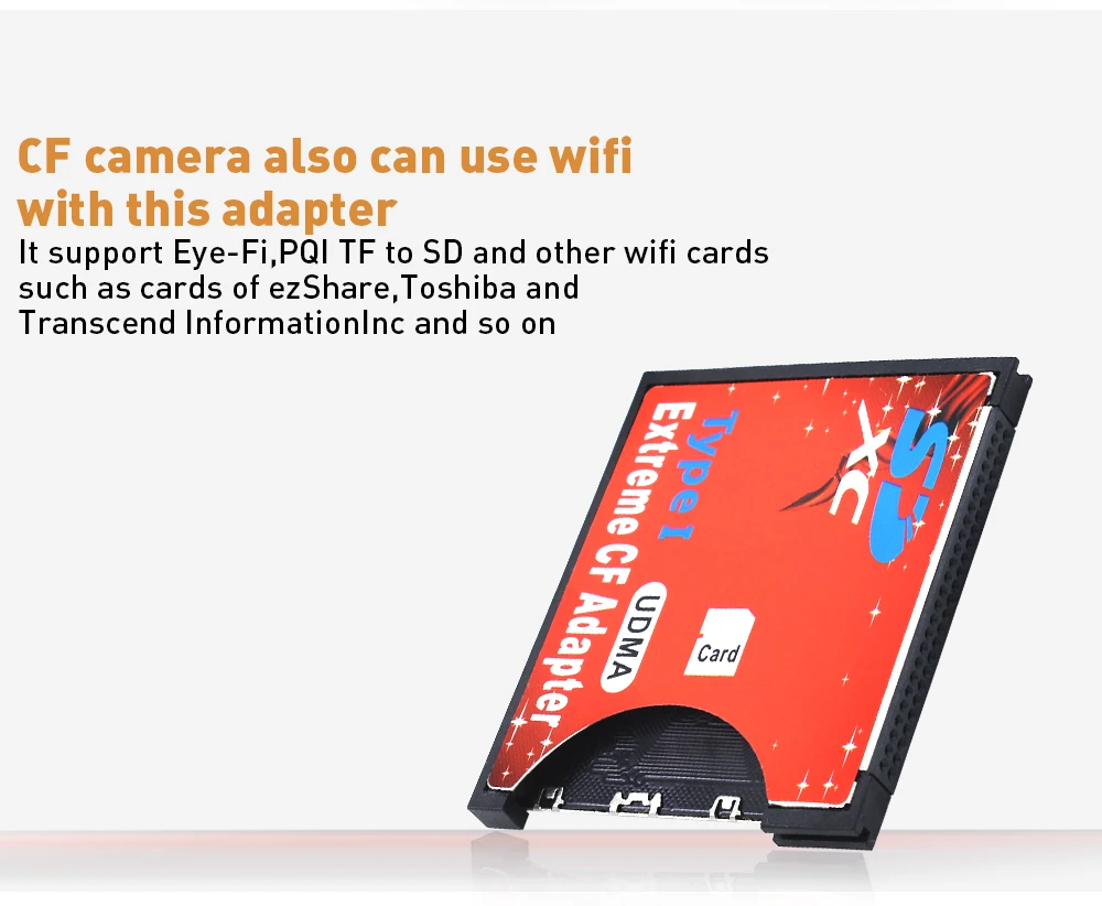 TISHRIC WiFi SD To CF Card SDHC SDXC MMC Adapter To Standard Compact Flash Type I Card Converter UDMA Card Reader For Camera