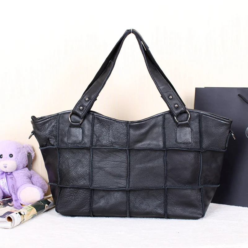 Free shipping Cowhide patchwork font b women s b font handbag genuine leather one shoulder cross
