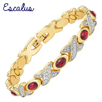 

Escalus Promote Blood Circulation Jewelry Gold Color Bracelet For Women Magnetic Wine Red Stones Ladies Gift Charm Bracelets