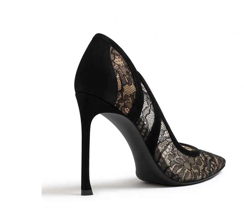 

Spring and summer new fashion 7CM10CM fine and pointed lace shallow hollow leather high heels
