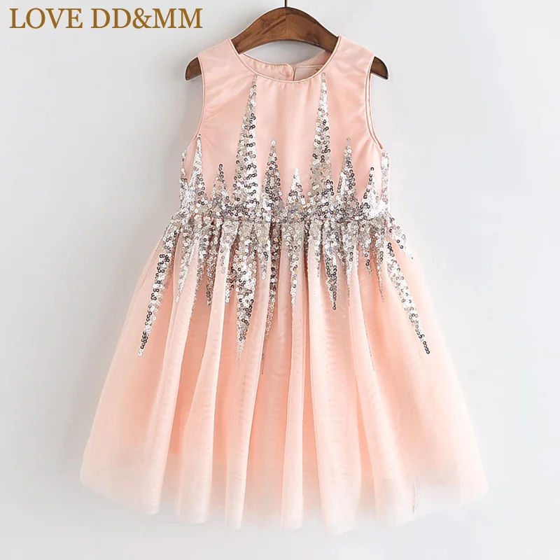 

LOVE DD&MM Girls Dresses 2019 Summer New Children's Wear Girls Fashion Sequins Stitching Mesh Sleeveless Princess Dress