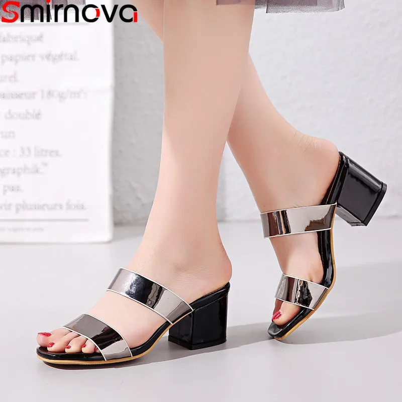 

Smirnova plus size 34-48 new summer sandals square high heels shoes shallow ladies shoes slingback elegant prom women sandals