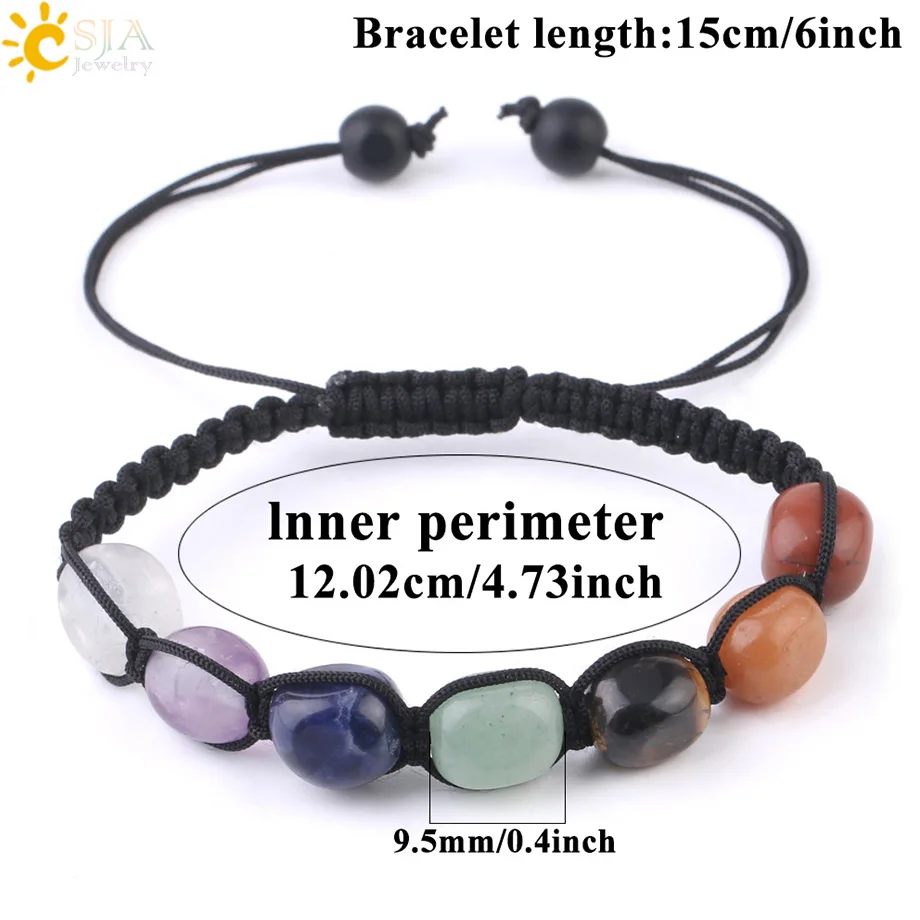 CSJA 7 Chakras Bracelets Reiki Natural Stone Braided Women Bracelet Healing Irregular Bead Handmade String Rope Adjustable G022