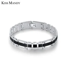 KISS MANDY высокое качество 316L нержавеющая сталь Slive браслет черный полосатый браслет корейские мужские ювелирные аксессуары FB122
