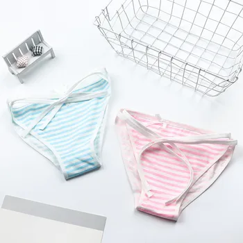 

Sexy Stripe Bandage Panties Women Cute Cotton Pink Blue Underpants Low Waist Briefs Bikini Lingerie Underwear for Beach Party