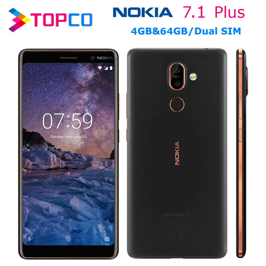 Nokia 7 Plus,, Android, мобильный телефон, четыре ядра, 4G LTE, 6,0 '', 4 Гб ram, 64 ГБ rom, две sim-карты, две тыловые камеры, отпечаток пальца, NFC