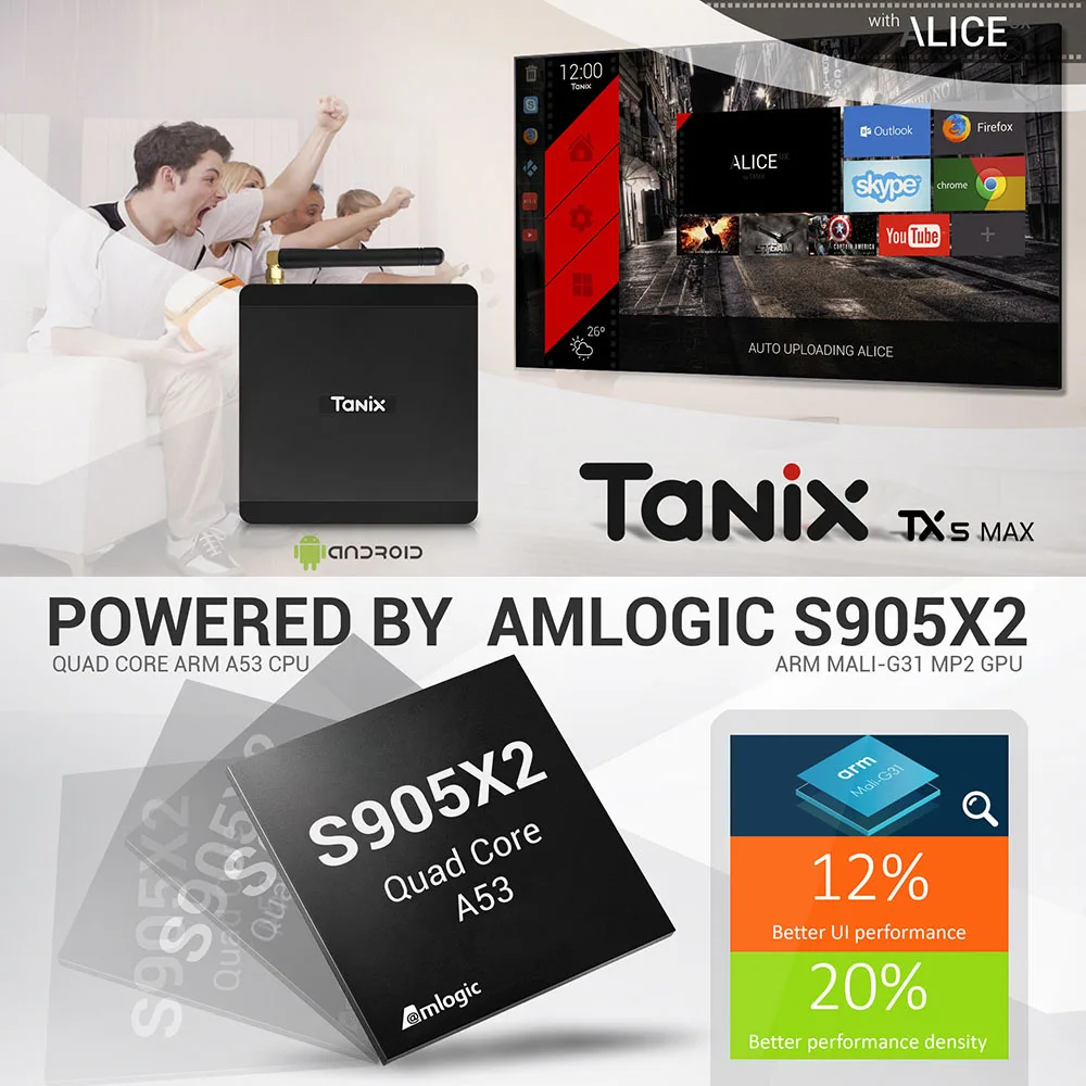 Tanix TX5 ماكس التلفزيون مربع الروبوت 8.1 Amlogic S905X2 4 GB LPDDR3 + 32 GB EMMC 2.4 GHz + 5 GHz WiFi BT4.2 دعم 4 K H.265 مجموعة أعلى مربع
