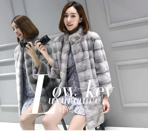 YASUGUOJI, новинка, зимнее утолщенное теплое пальто из искусственного меха норки, Женская Модная приталенная однотонная куртка из искусственного меха с рукавом три четверти, LPC1 - Цвет: gray