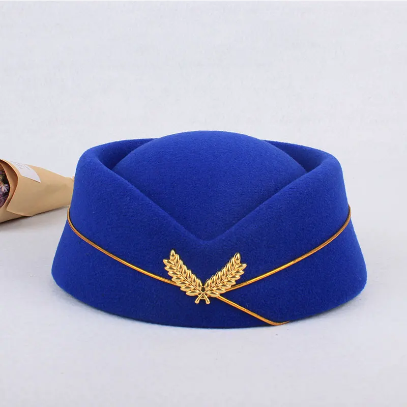 yandy costumes 2019 Party Cap Wool Felt Air Hostesses Beret Hat Base Cap Airline Stewardess Sexy Formal Uniform Hat Caps Accessory Roll play anime cosplay female Cosplay Costumes