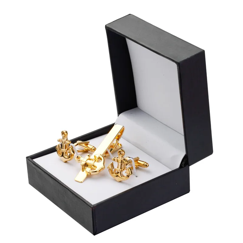 A set of high quality gold anchor Cufflinks tie clip Cufflinks Wedding