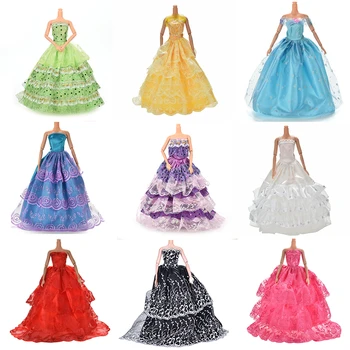 White Elegant Handmade Wedding princess Dress Doll Floral Doll Dress Clothes Clothing Multi Layers Dolls Accessories