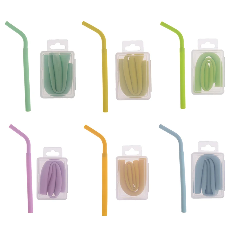 

Portable Reusable Washable Food Grade Silicone Drinking Bent Straws With Box