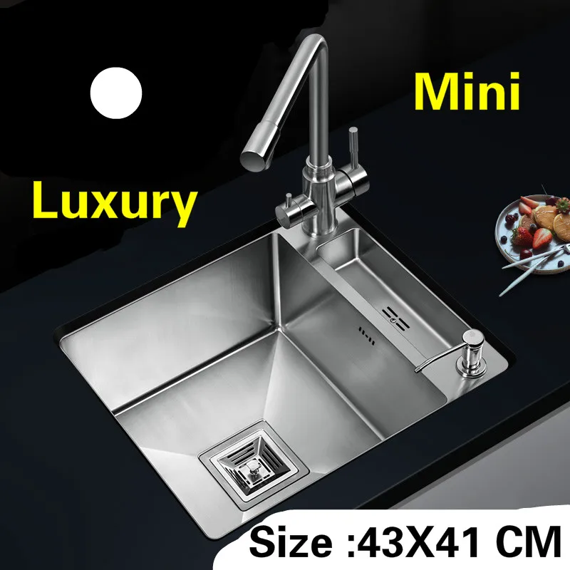 

Free shipping Apartment mini kitchen manual sink single trough 304 stainless steel do the dishes hot sell luxury 43x41 CM