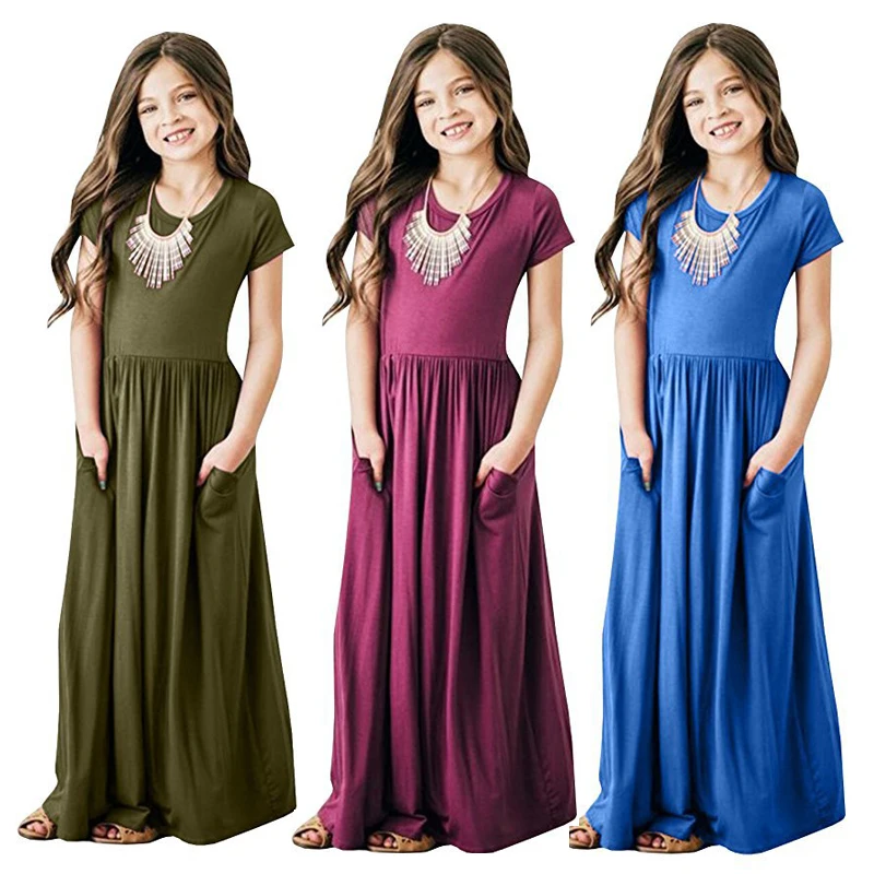 Г., платья для девочек осеннее милое длинное платье для маленьких девочек популярного цвета Детская одежда Повседневная хлопковая пляжная одежда, длинное платье подходит для детей от 2 до 8 лет