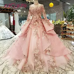 AXJFU принцесса цветок бисер розовый кружево Кристалы для свадебного платья Винтаж Дубай свадебное платье 100% реальные фотографии 320400