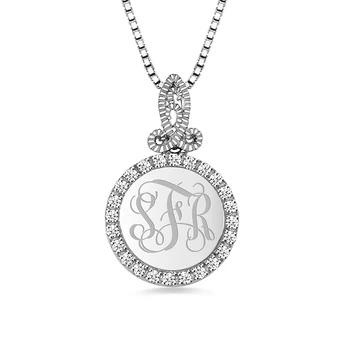 

Wholesale Women Silver Monogram Jewelry Classic Round-Shaped CZ Monogram Necklace For Her Initial Pendant Gift