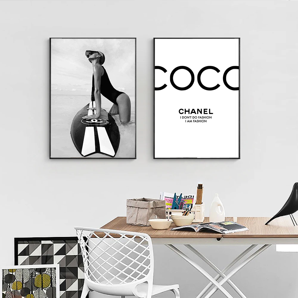 

Fashion Black and White Poster Surf Canvas Painting Vogue Posters and Prints Wall Art Picture For Living Room Decor For Home