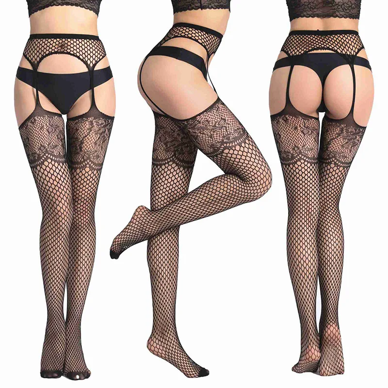 Women Sexy Transparent Slim Fishnet Pantyhose Club Party Net Holes Black Tights Thigh High Stockings Small/Middle/Big Mesh - Цвет: S5003-91