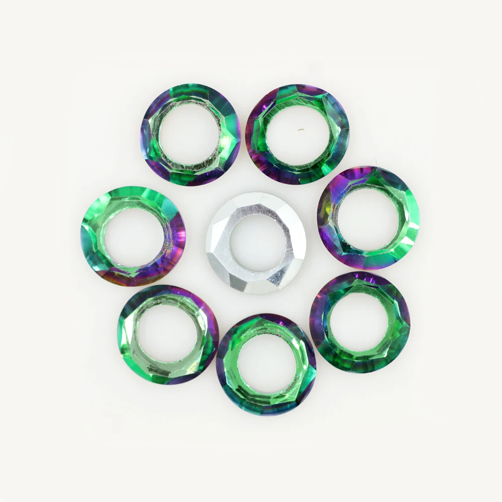 Zhubi Стекло плоские круглые бусины 8/10/14 мм усеяны искусственными драгоценными камнями; с большими отверстиями, кулоны А-"сделай сам" для изготовления Подвески Для женщин браслета или ожерелья дизайн