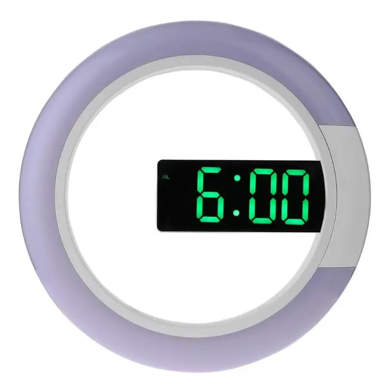 

12 Inch Round Digital RGB LED Mirror Hanging Wall Clock Wall Temperature Alarm Europe Living Room Adjustable Brightness Fashion
