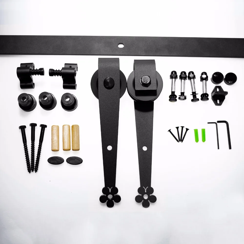 LWZH Antique Style 10FT 11FT 12FT Sliding Wood Barn Door Steel Hardware Kit Black Plum Flower Shaped Rollers for Single Door